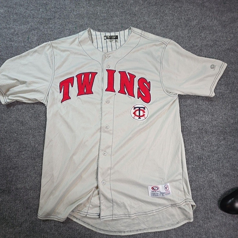 Minnesota Twins Jersey Mens Large Gray MLB Baseball Genuine Merchandise True Fan